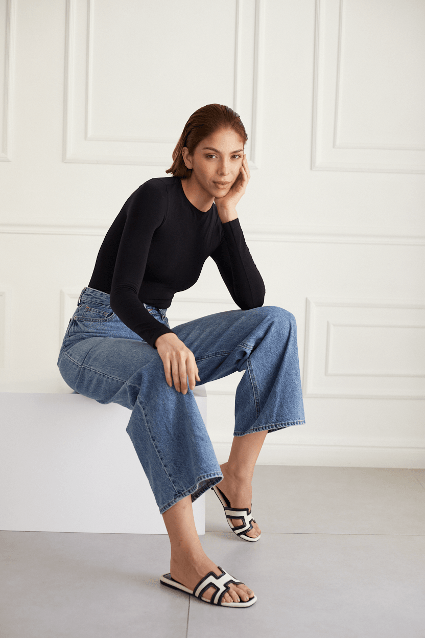 Mallorca H Flats - Black-Beige - Emilia Merz