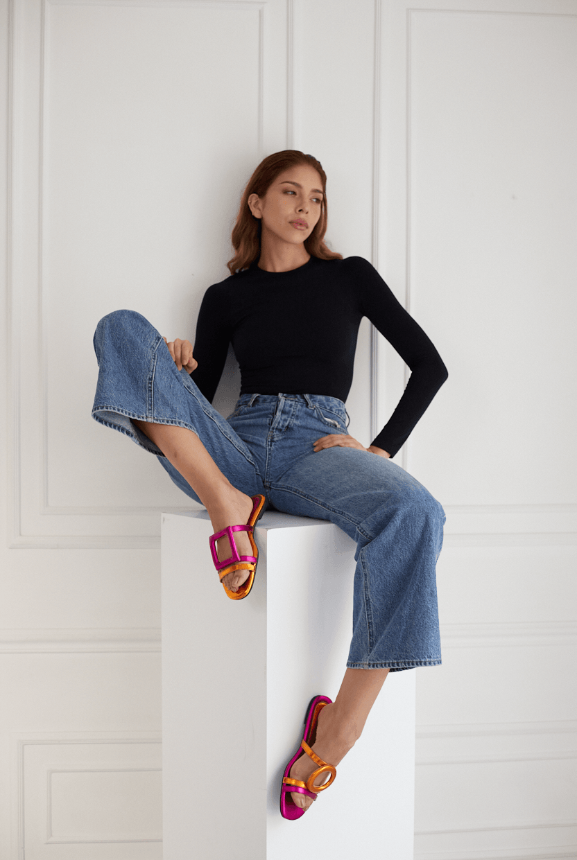 Retro Glam Slides - Fuchsia/Orange - Emilia Merz