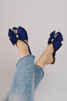 France Flats With Bow - Navy Blue - Emilia Merz