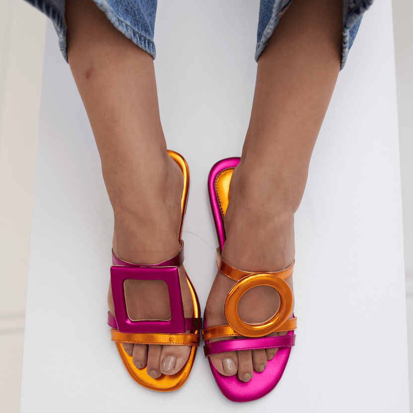 Retro Glam Slides - Fuchsia/Orange - Emilia Merz