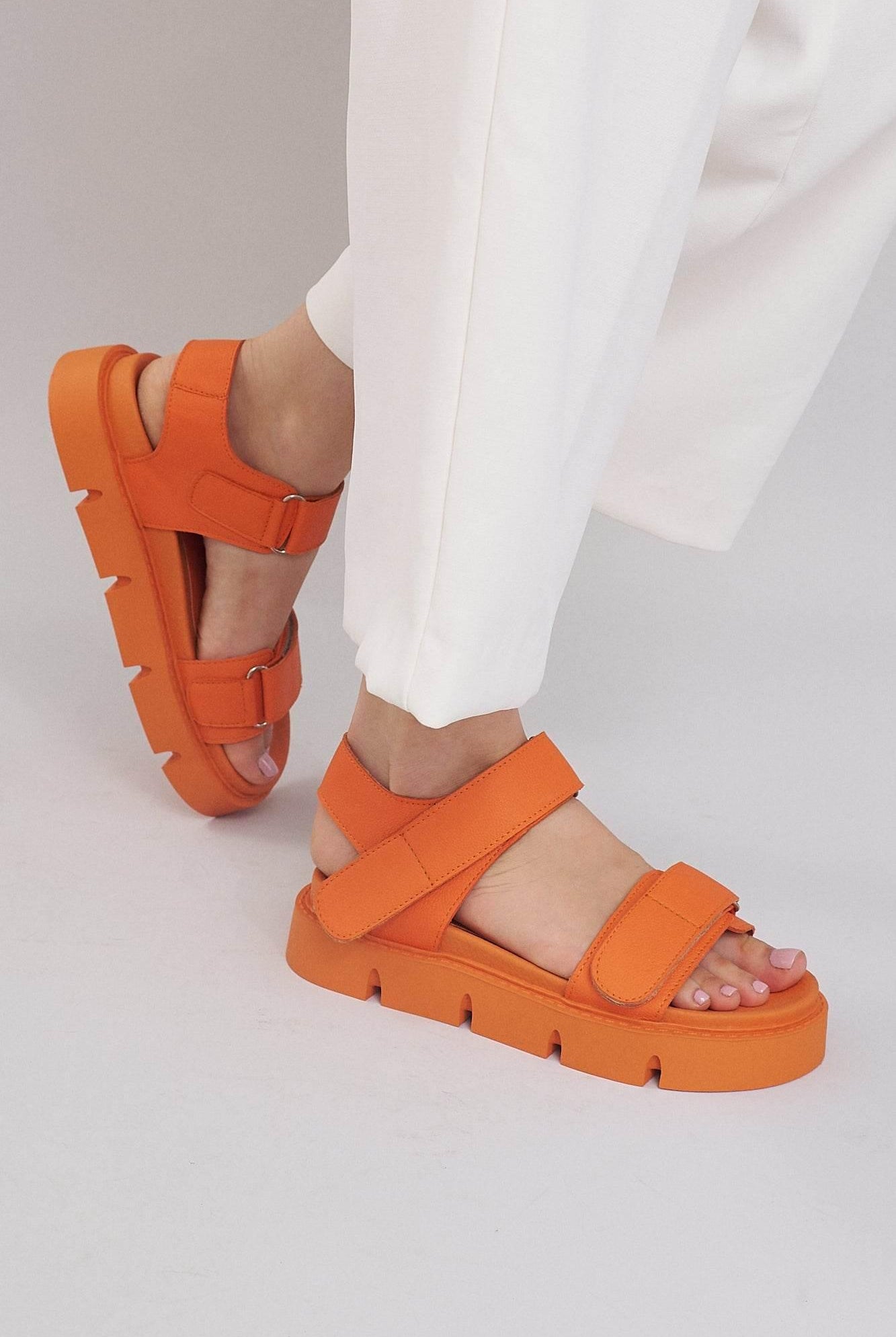 Haarlem Chunky Platform Sandals - Orange - Emilia Merz