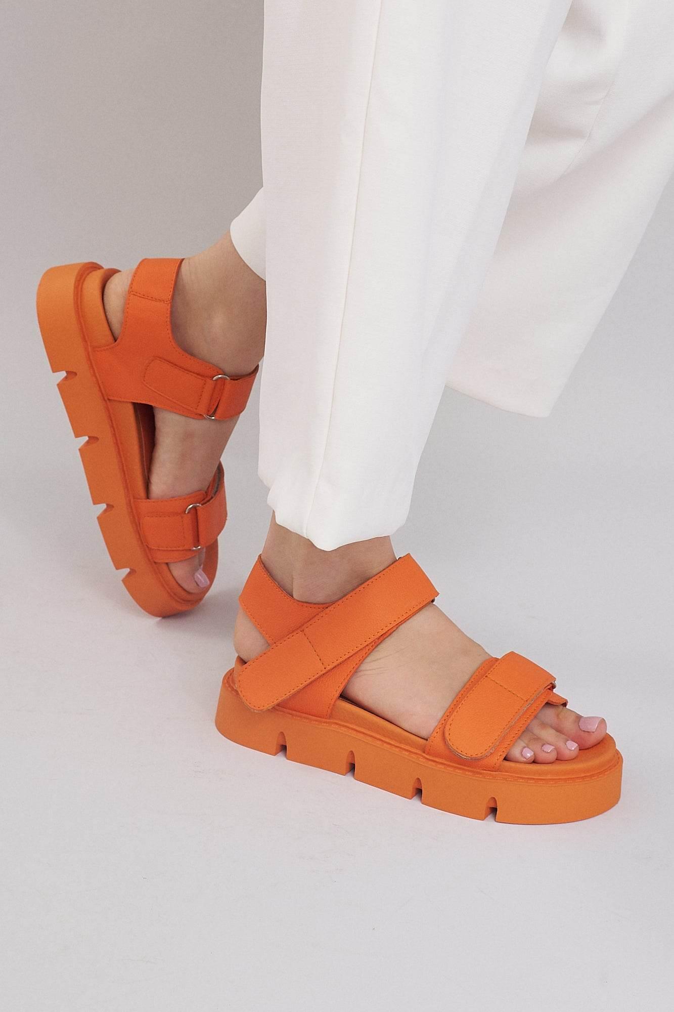 Haarlem Chunky Platform Sandals - Orange - Emilia Merz