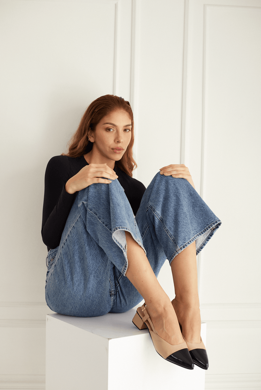 Two-Tone Slingback Heel - Nude/Black - Emilia Merz