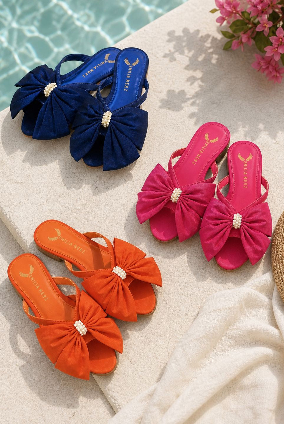 Emilia Merz France Flats all colors at poolside