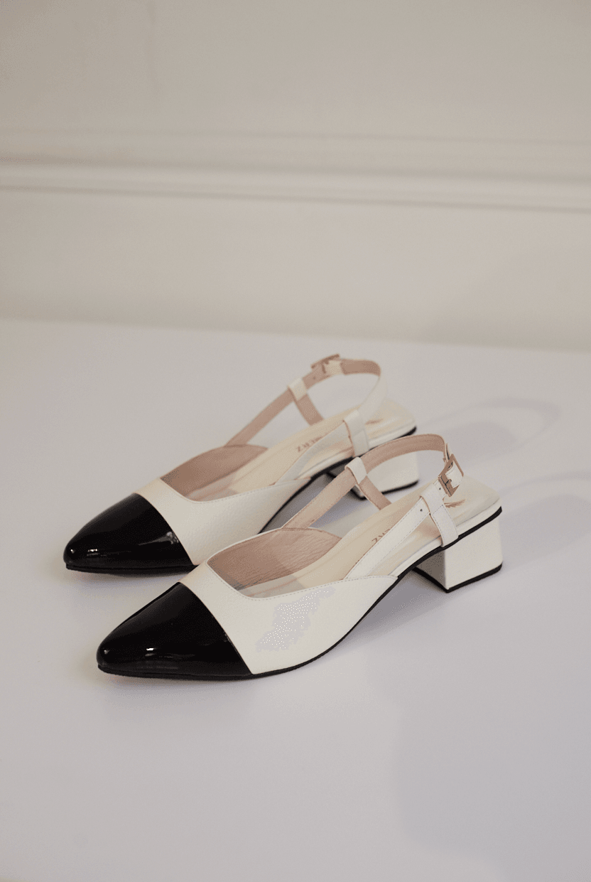 Two-Tone Slingback Heel -Black/White - Emilia Merz