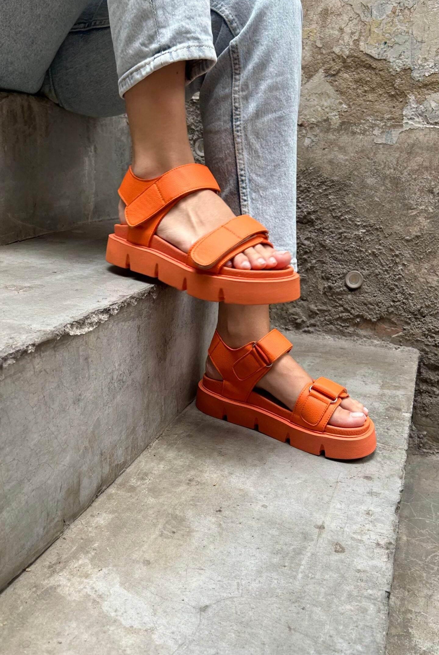 Haarlem Chunky Platform Sandals - Orange - Emilia Merz