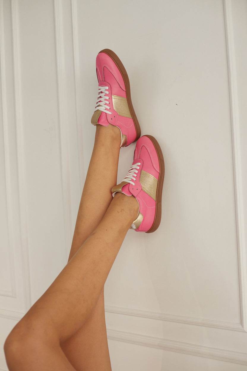 Pink Sky Runner GAT sneakers worn on women’s feet, German Army Trainer style