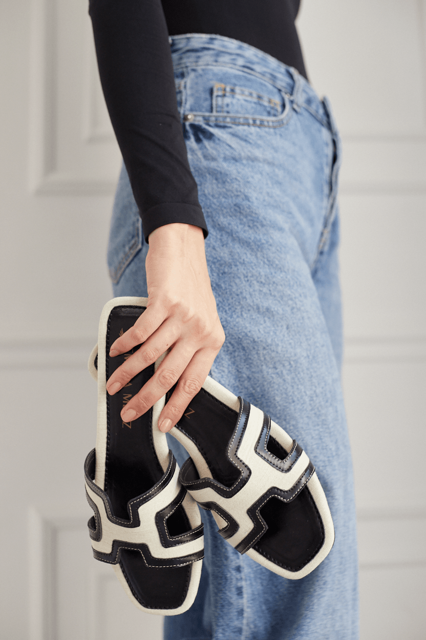 Mallorca H Flats - Black-Beige - Emilia Merz