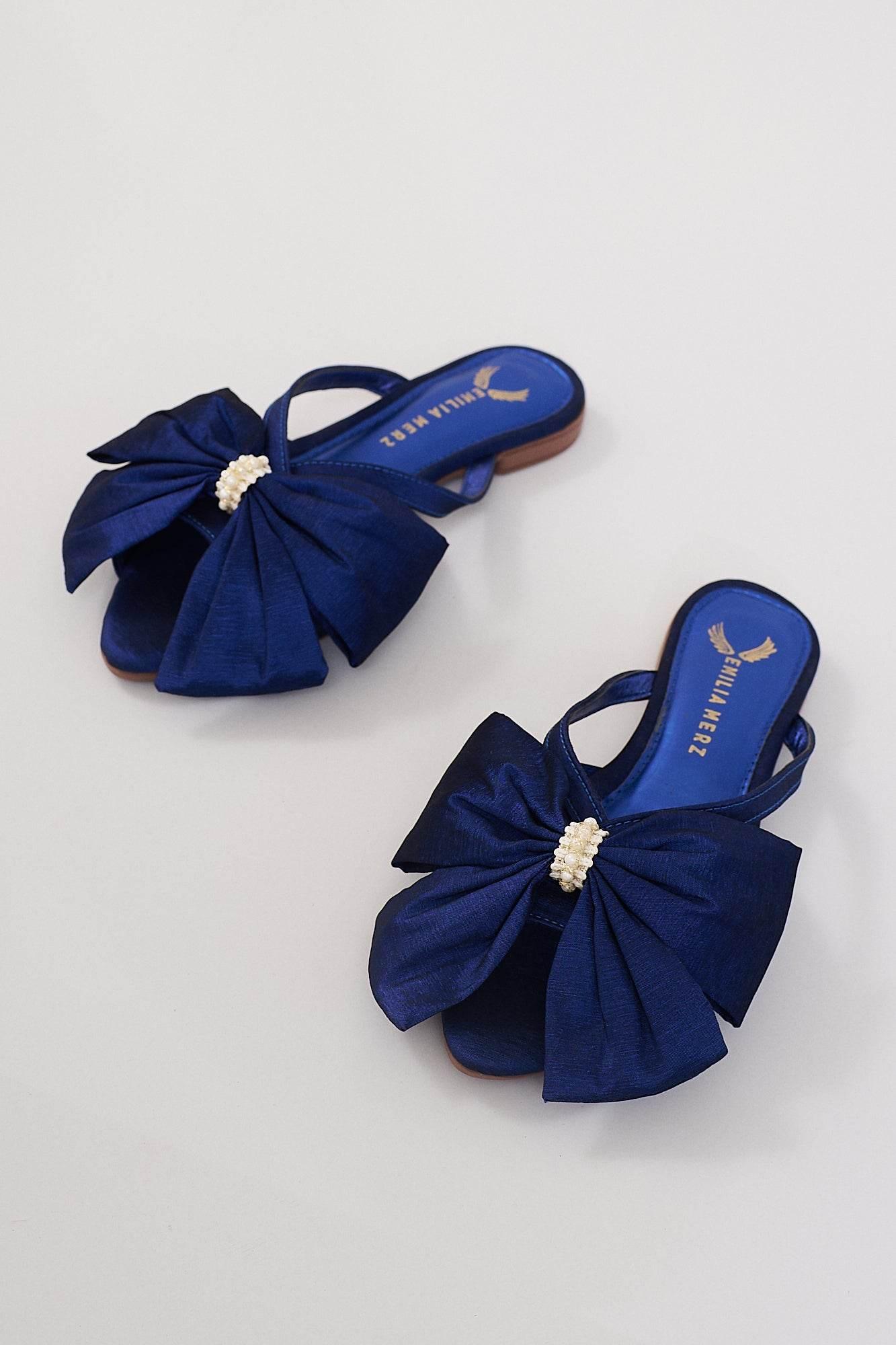France Flats With Bow - Navy Blue - Emilia Merz