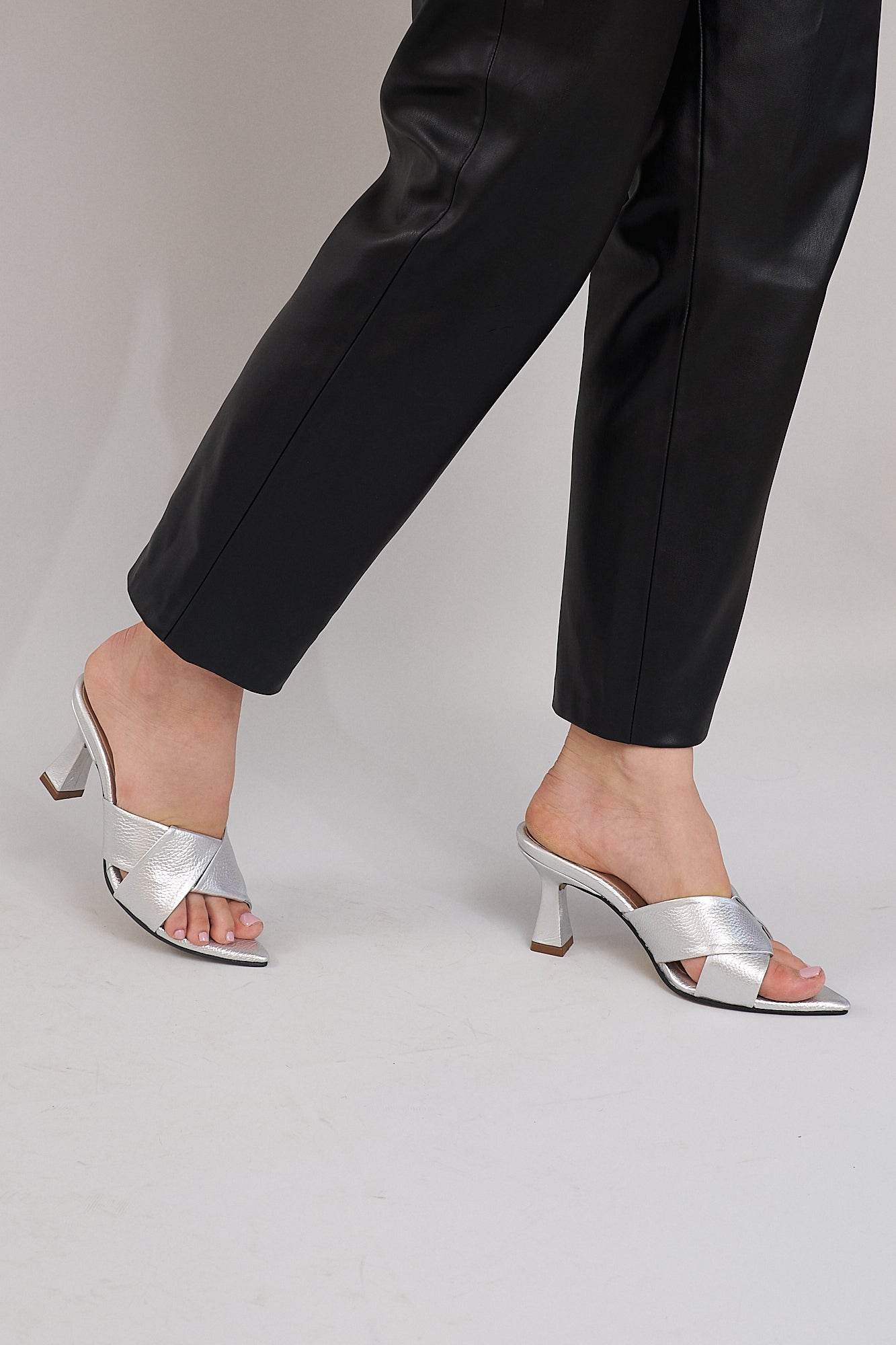 Monaco Open Toe Heels - Silver - Emilia Merz