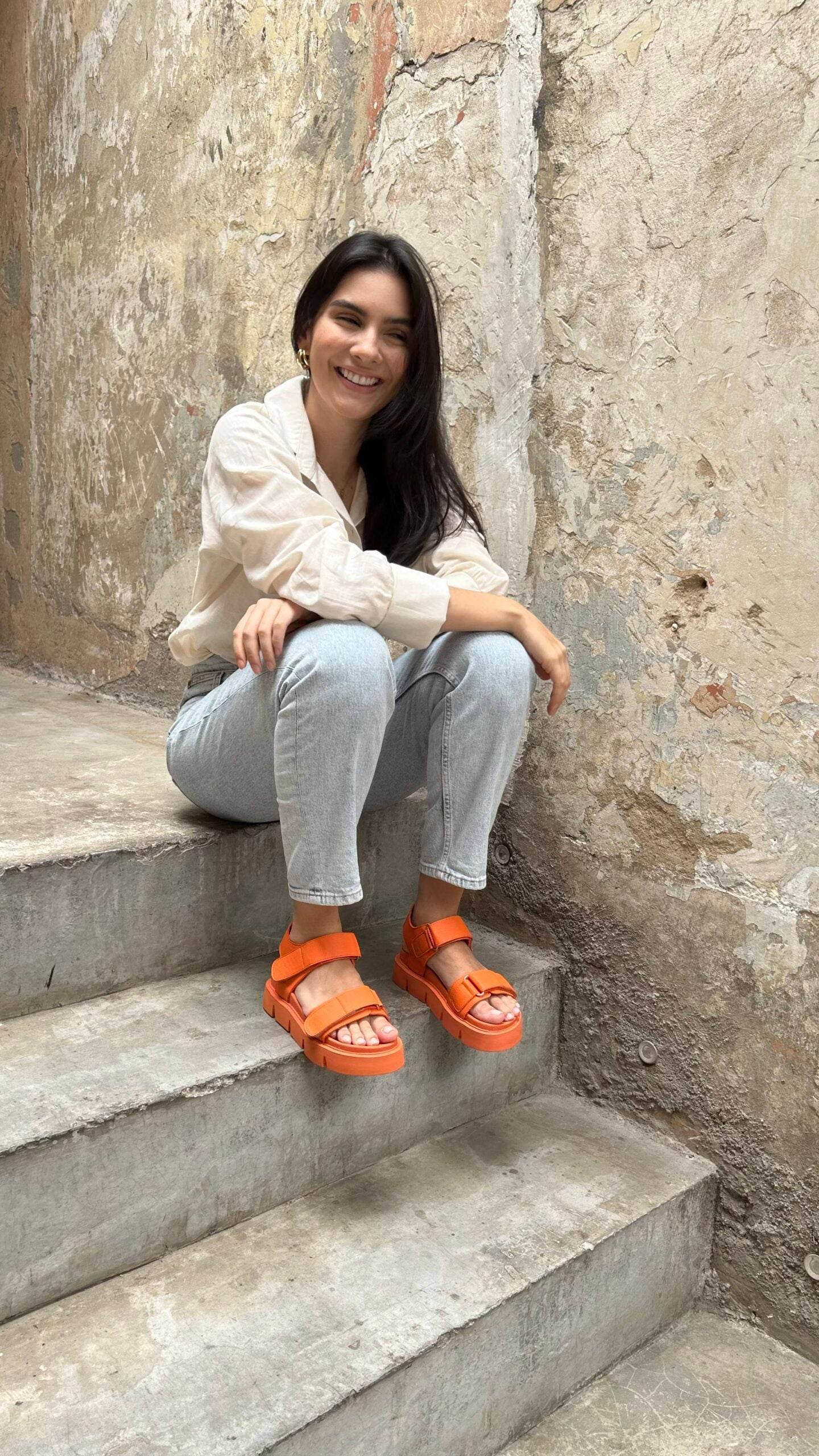Haarlem Chunky Platform Sandals - Orange - Emilia Merz