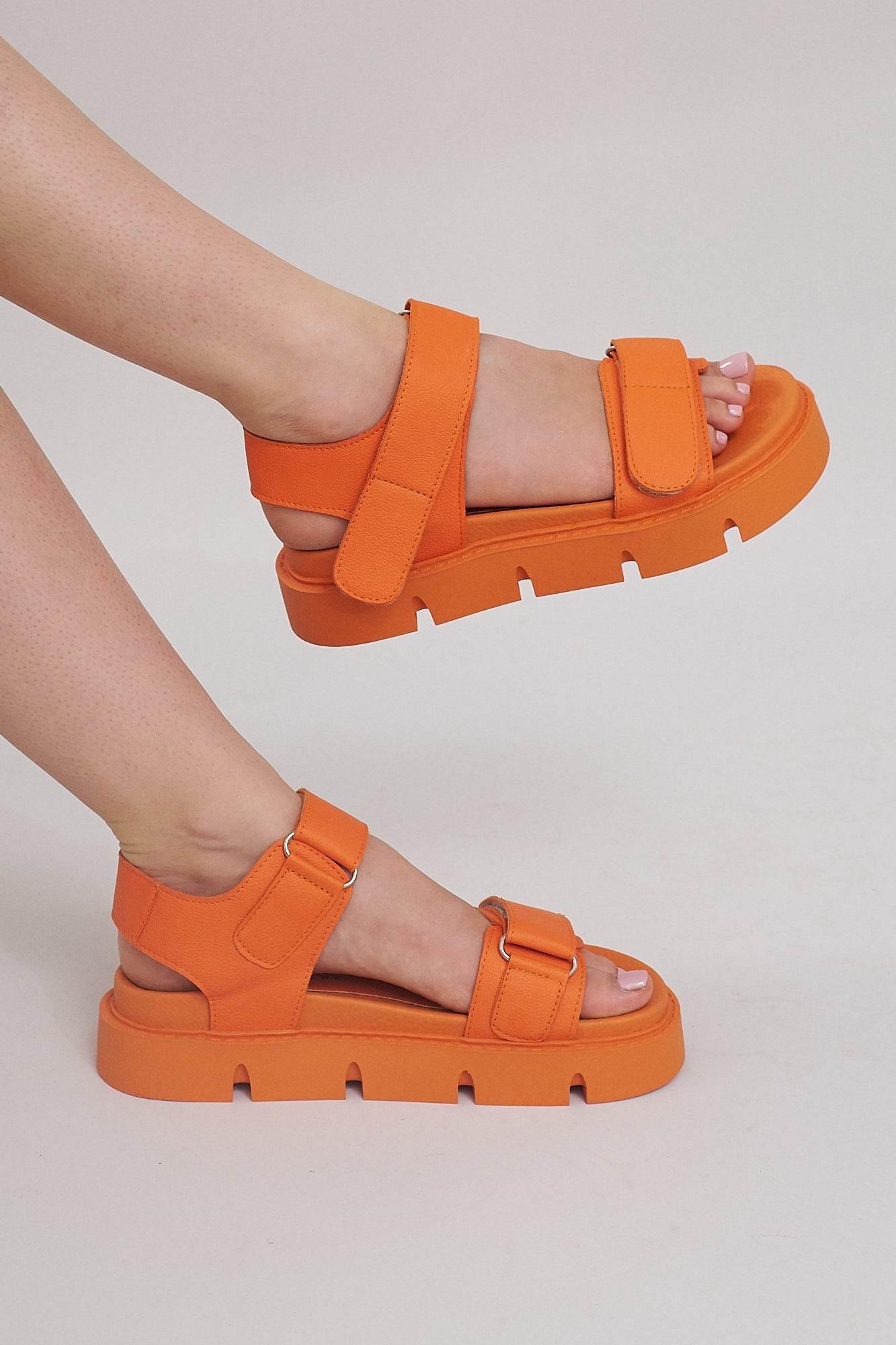 Haarlem Chunky Platform Sandals - Orange - Emilia Merz