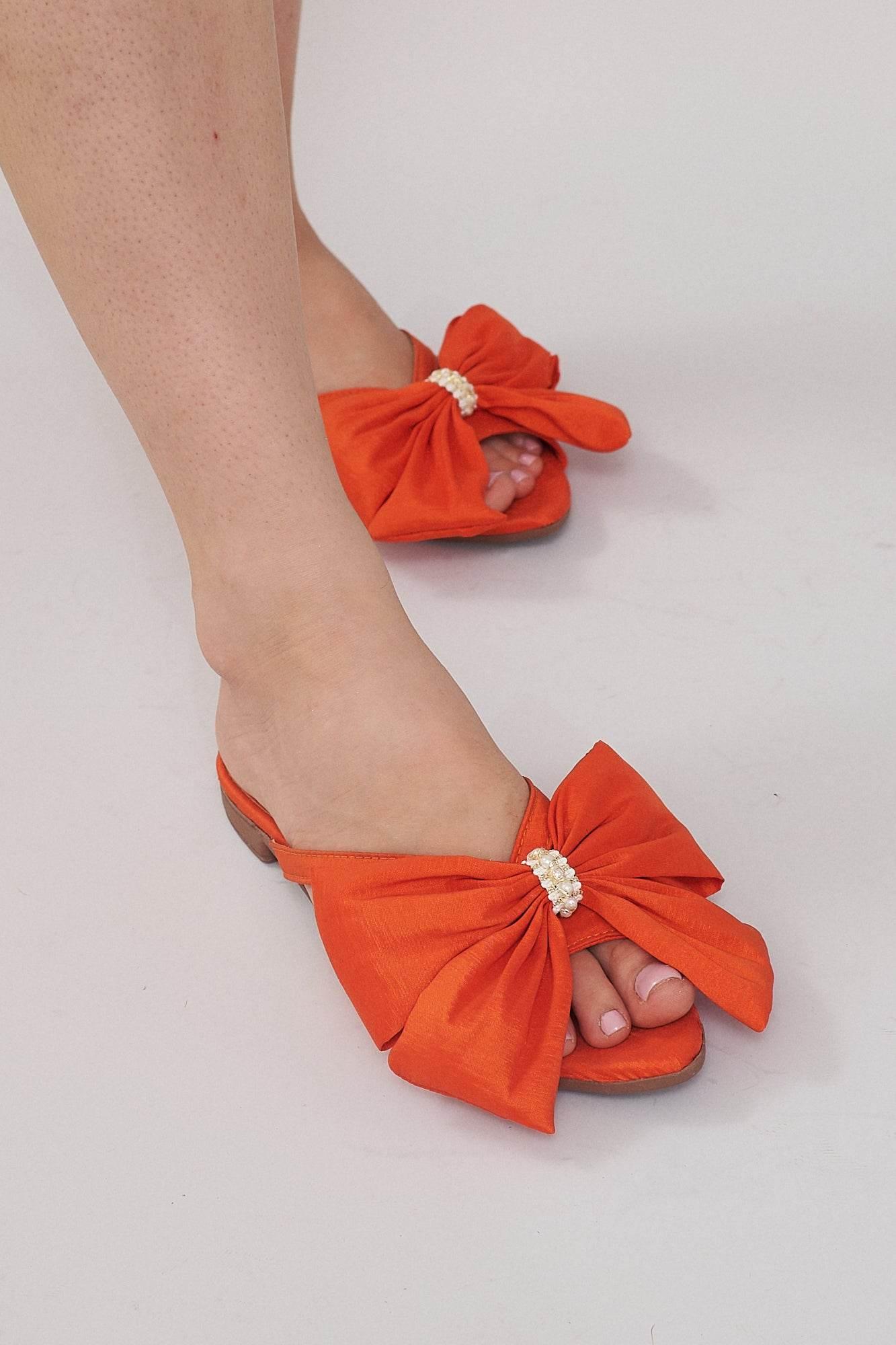 France Flats With Bow - Orange - Emilia Merz