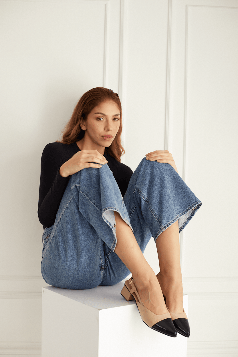 Two-Tone Slingback Heel - Nude/Black - Emilia Merz