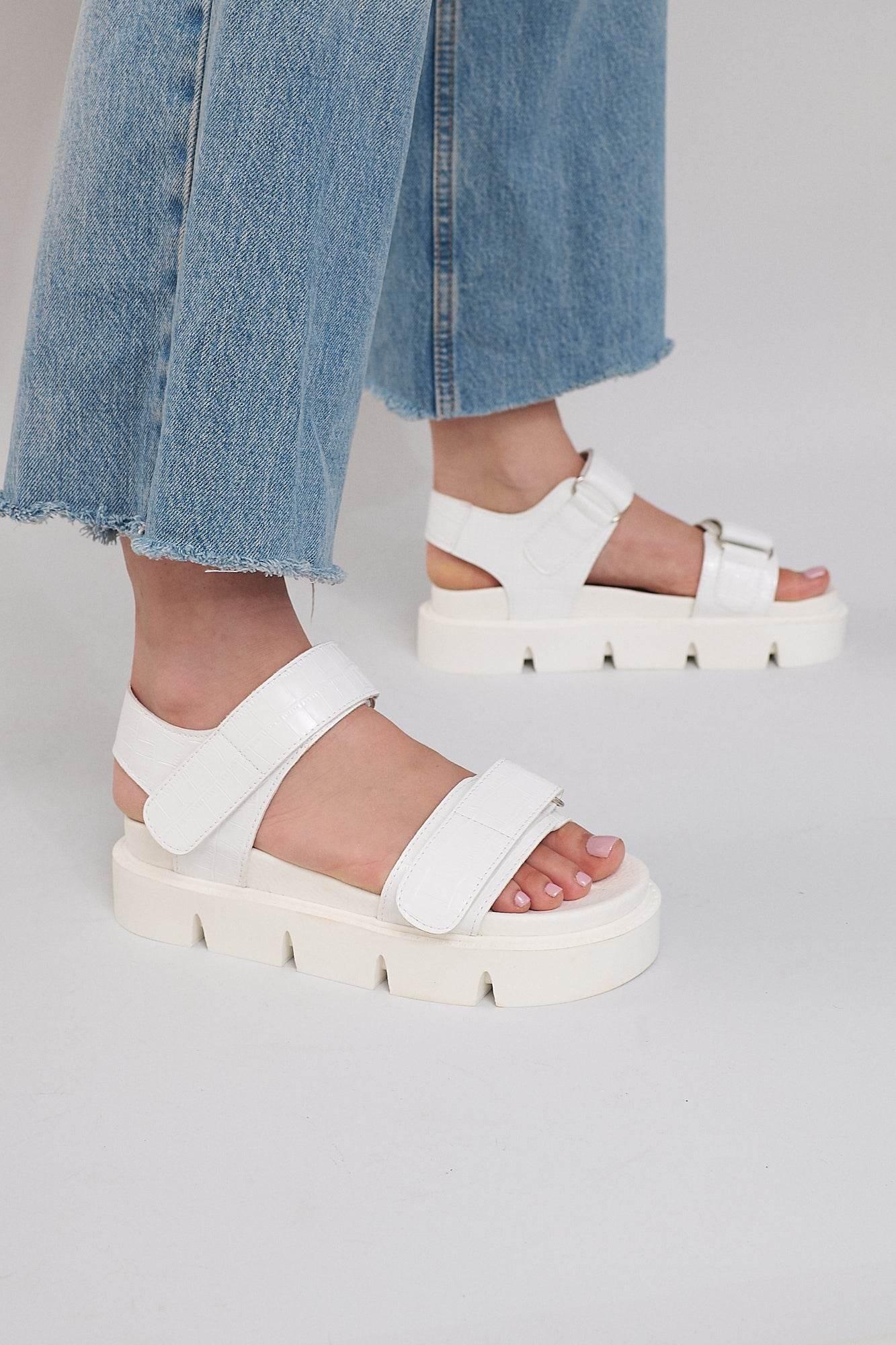 Haarlem Chunky Platform Sandals - White - Emilia Merz