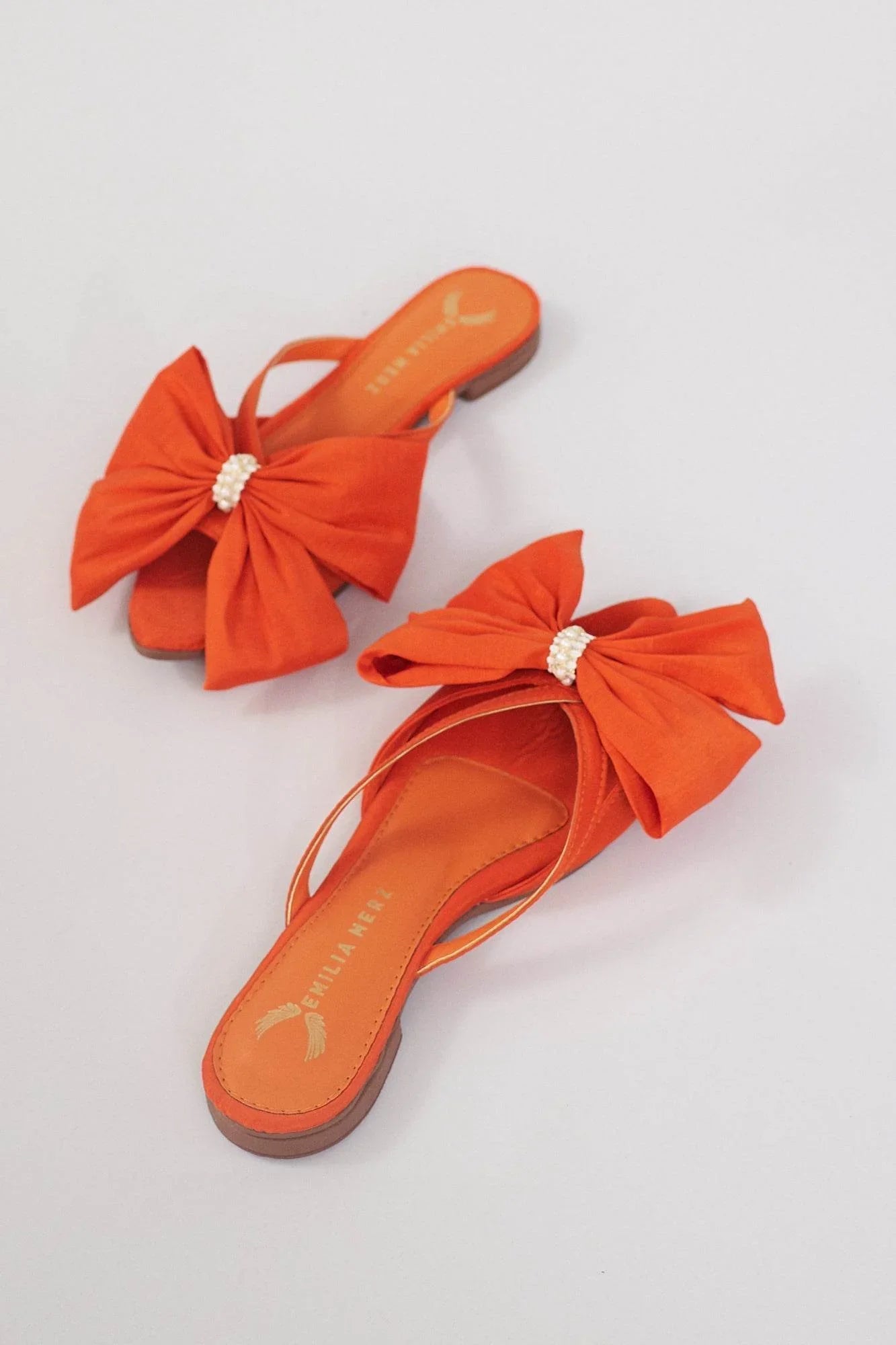 France Flats With Bow - Orange - Emilia Merz