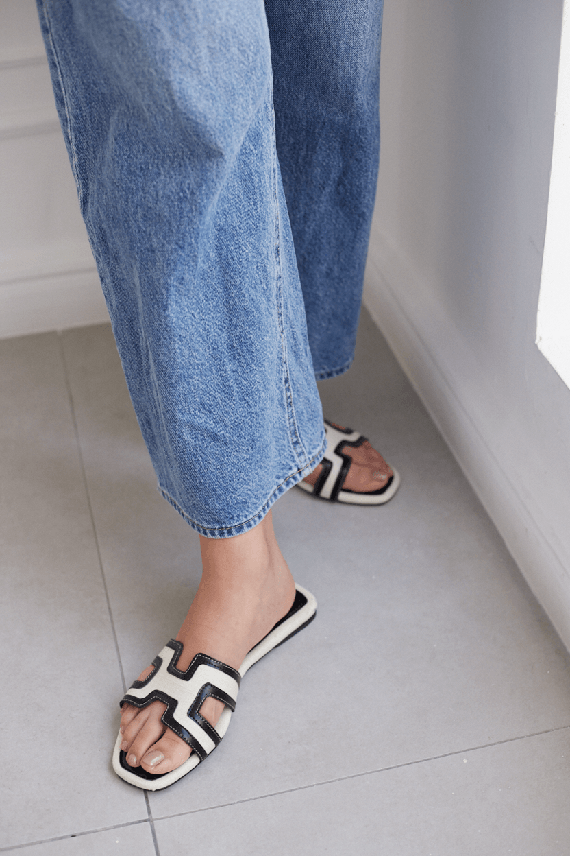 Mallorca H Flats - Black-Beige - Emilia Merz