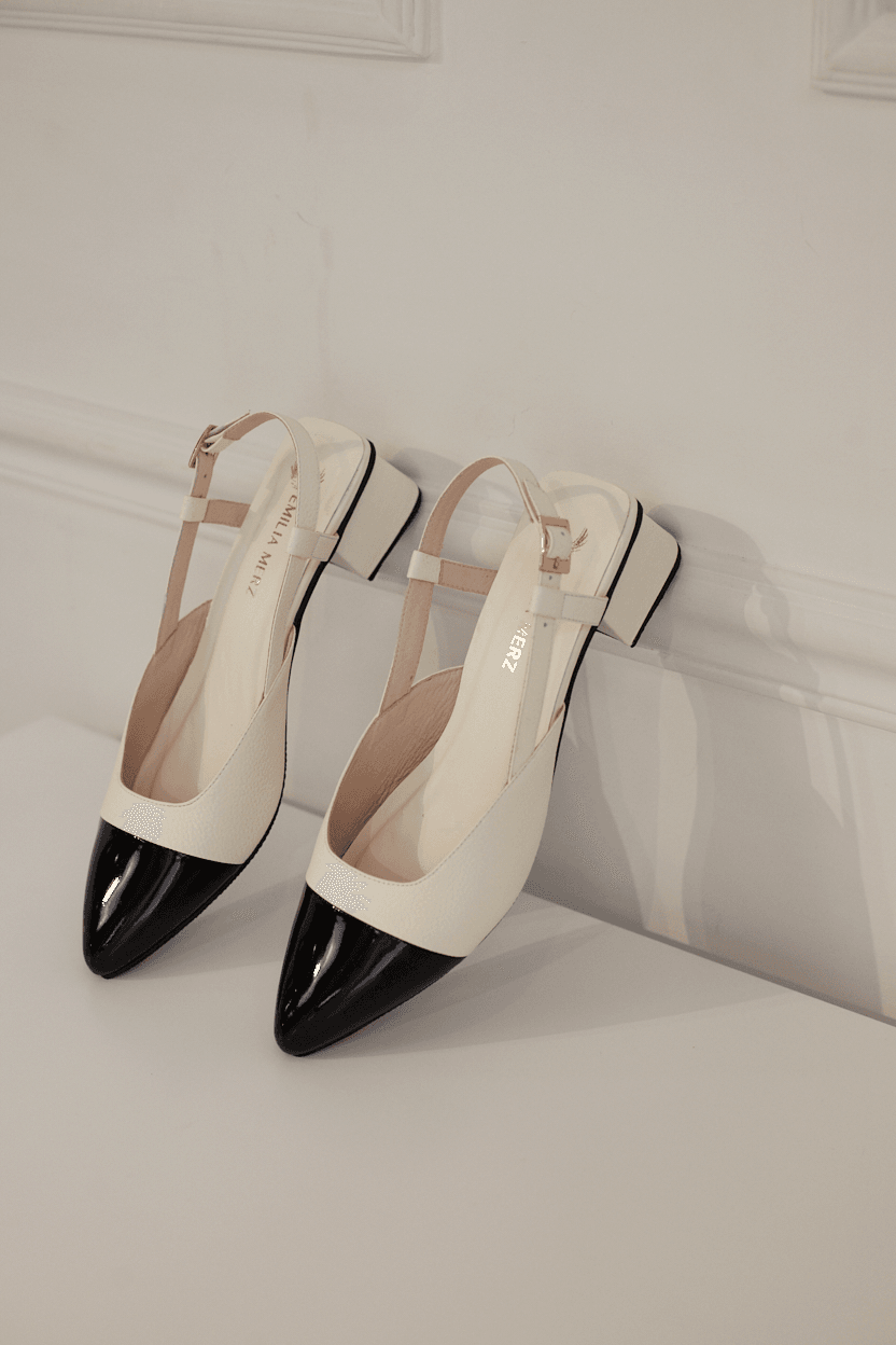 Two-Tone Slingback Heel -Black/White - Emilia Merz