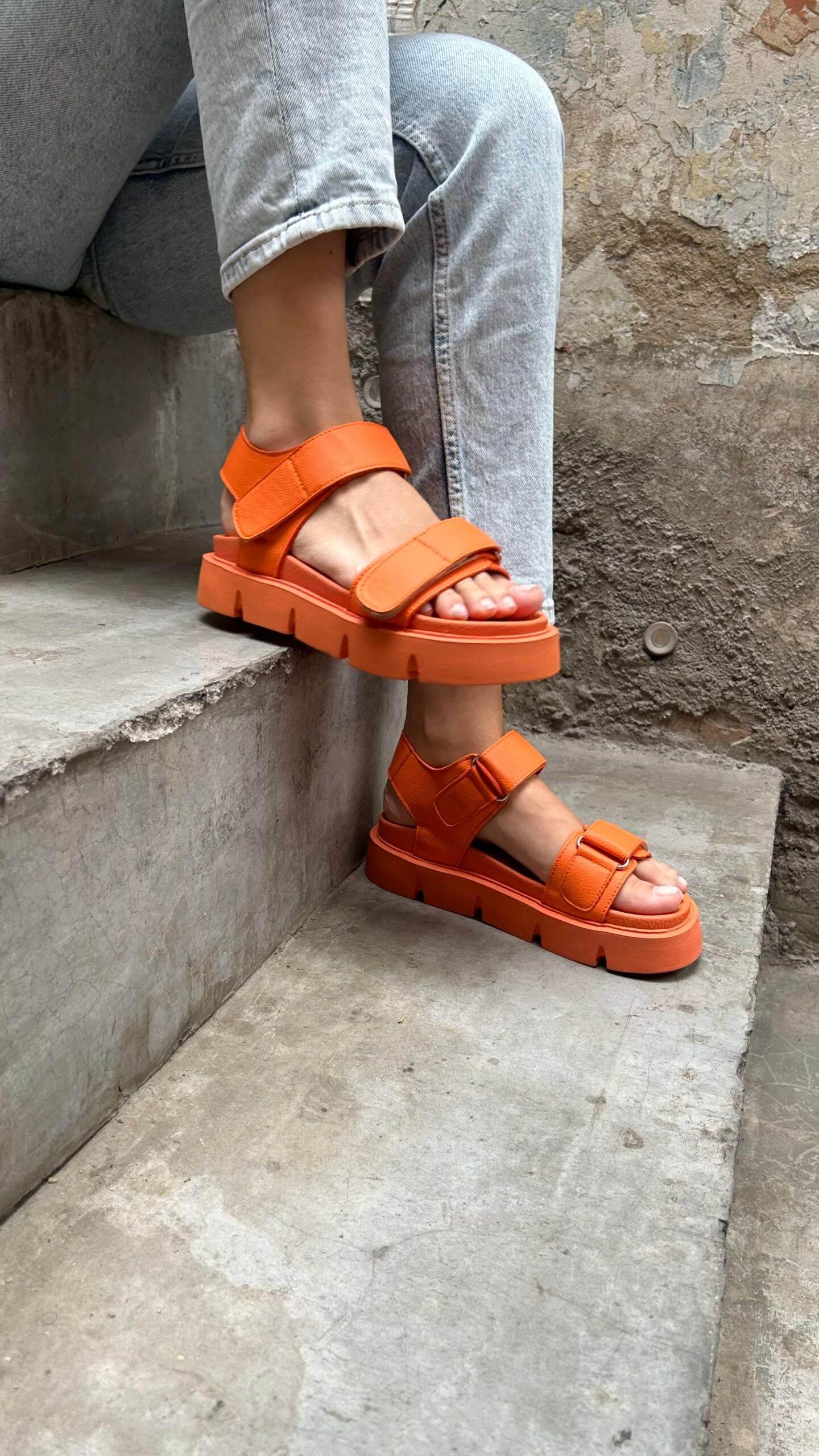 Haarlem Chunky Platform Sandals - Orange - Emilia Merz